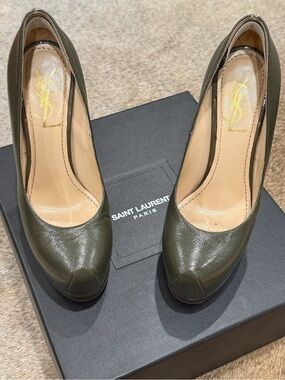 Saint Laurent Olive Leather Platform Pumps